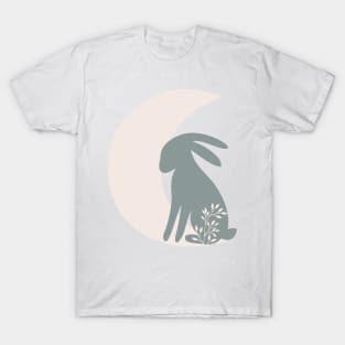 Crescent Moon and Bunny| Boho Nursery Print| Celestial Cottage Core Wall Art T-Shirt